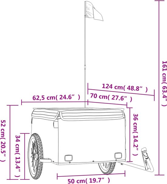 Vidaxl fietstrailer 30 kg ijzer zwart en grijs