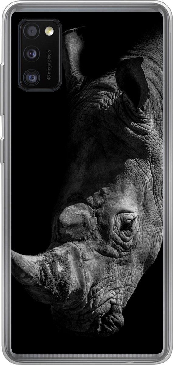 Telefoonhoesje Geschikt voor Samsung Galaxy A41 hoesje - Neushoorn - Wild dier - Portret - Siliconen Telefoonhoesje Telefoonhoesje