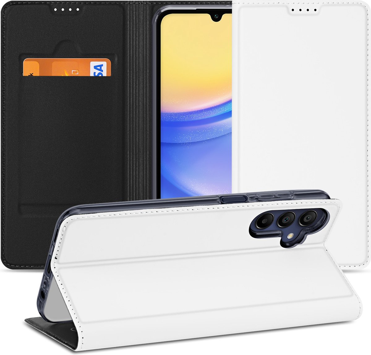 Stand Case Hoesje Geschikt voor de Samsung Galaxy A15 Wit met Pashouder