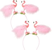 Toppers in concert - Boland Carnaval verkleed Tiara/diadeem - 2x - flamingo roze - dames - Tropische Hawaii thema