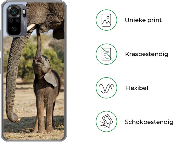 Coque Xiaomi Redmi Note 10 - Bébé éléphant communique avec sa mère - Coque de téléphone en Siliconen