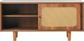 Sweiko rotan schoenenkast met 2 deuren met verstelbare plank walnootkleur stijlvolle schoenenkast voor hal, woonkamer en slaapkamer, 104*40*48 cm