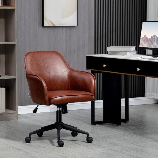 Chaise de bureau avec fonction de rejet aspect cuir synthétique 93-91 cm réglable en hauteur jusqu'à 120 kg élastique marron