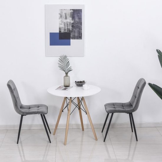 2 vaste eetkamerstoel gestoffeerde stoel keukenstoel eettafel schuim metaal grijs+zwart 45 x 63 x 90 cm