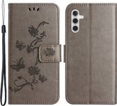 Coverup Bloemen & Vlinders Book Case - Geschikt voor Samsung Galaxy A25 Hoesje - Grijs