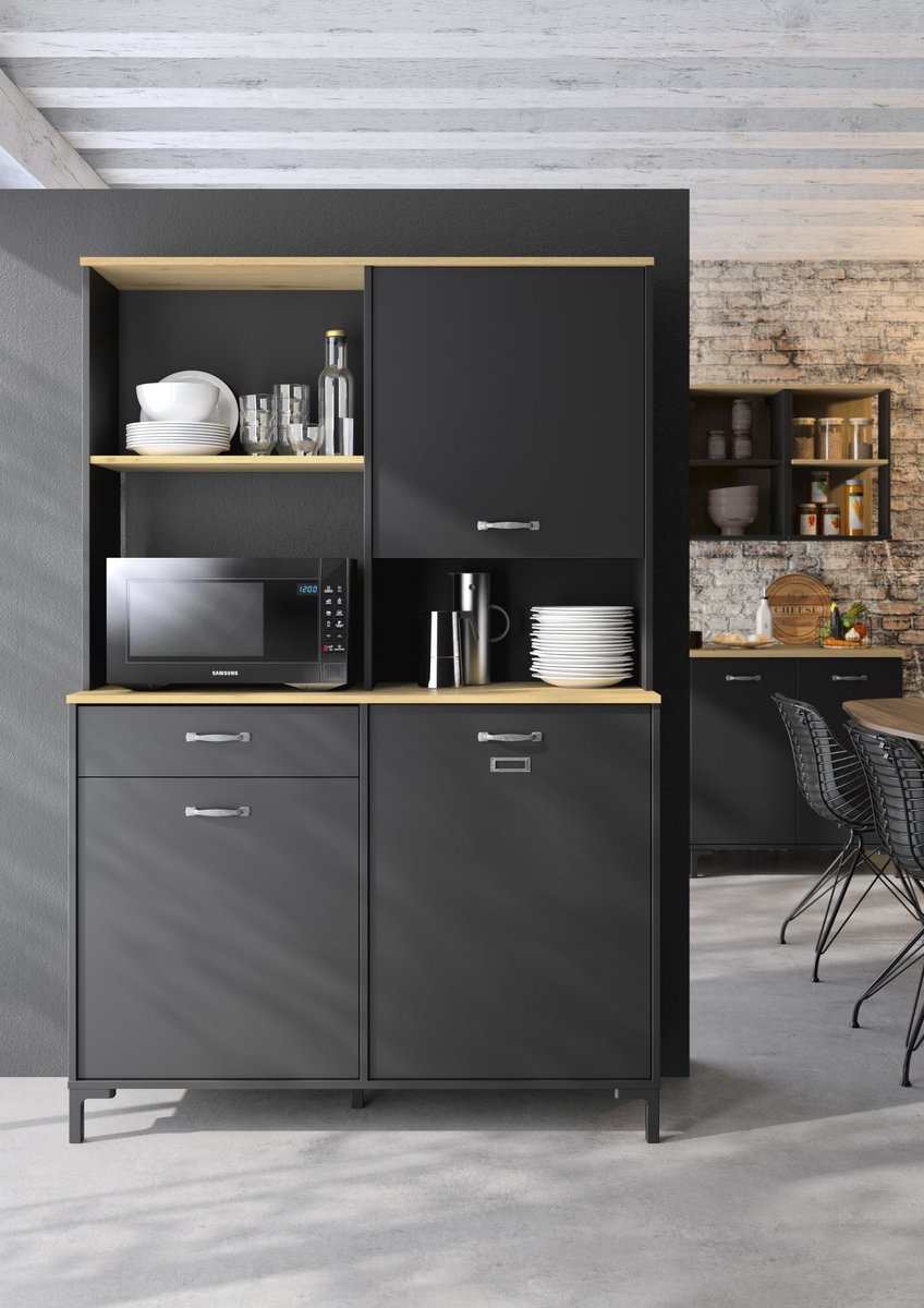 Diagone Buffetkast Manchester | 119 x 41 x 180 cm | Helvezia Oak-design Antraciet