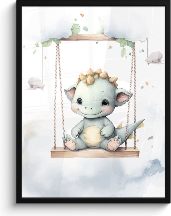 Fotolijst inclusief poster - Posterlijst 60x80 cm - Posters - Draak - Baby dier - Kinderen - Babykamer - Kinderkamer - Foto in lijst decoratie - Wanddecoratie woonkamer - Muurdecoratie slaapkamer