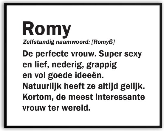 Romy Woordenboek Fotolijst met glas 50 x 70 cm - Prachtige kwaliteit - jarig - verjaardag - kado - Canvas - incl ophangsysteem - Poster - Grappig - cadeau