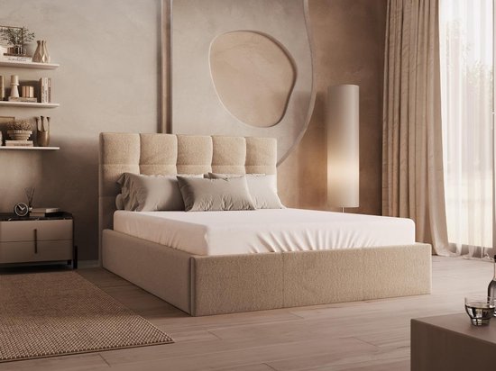 PASCAL MORABITO Bed met opbergruimte 140 x 190 cm - Fluweel - Beige + matras - MIRDAL van Pascal Morabito L 153 cm x H 104 cm x D 200 cm