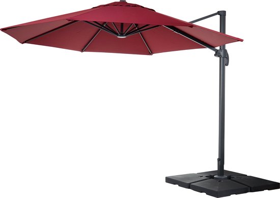 Cosmo Casa Catering Parasol flottant - Parasol - Polyester/Aluminium - 27kg - Bordeaux - Avec Pied - Rotatif - Rond Ø 4m