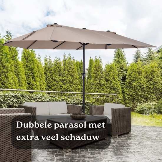 Sunnydays - Dubbele Parasol voor veel Schaduw - 300x150cm - Hoogte 217cm - Antraciet - Sunnydays