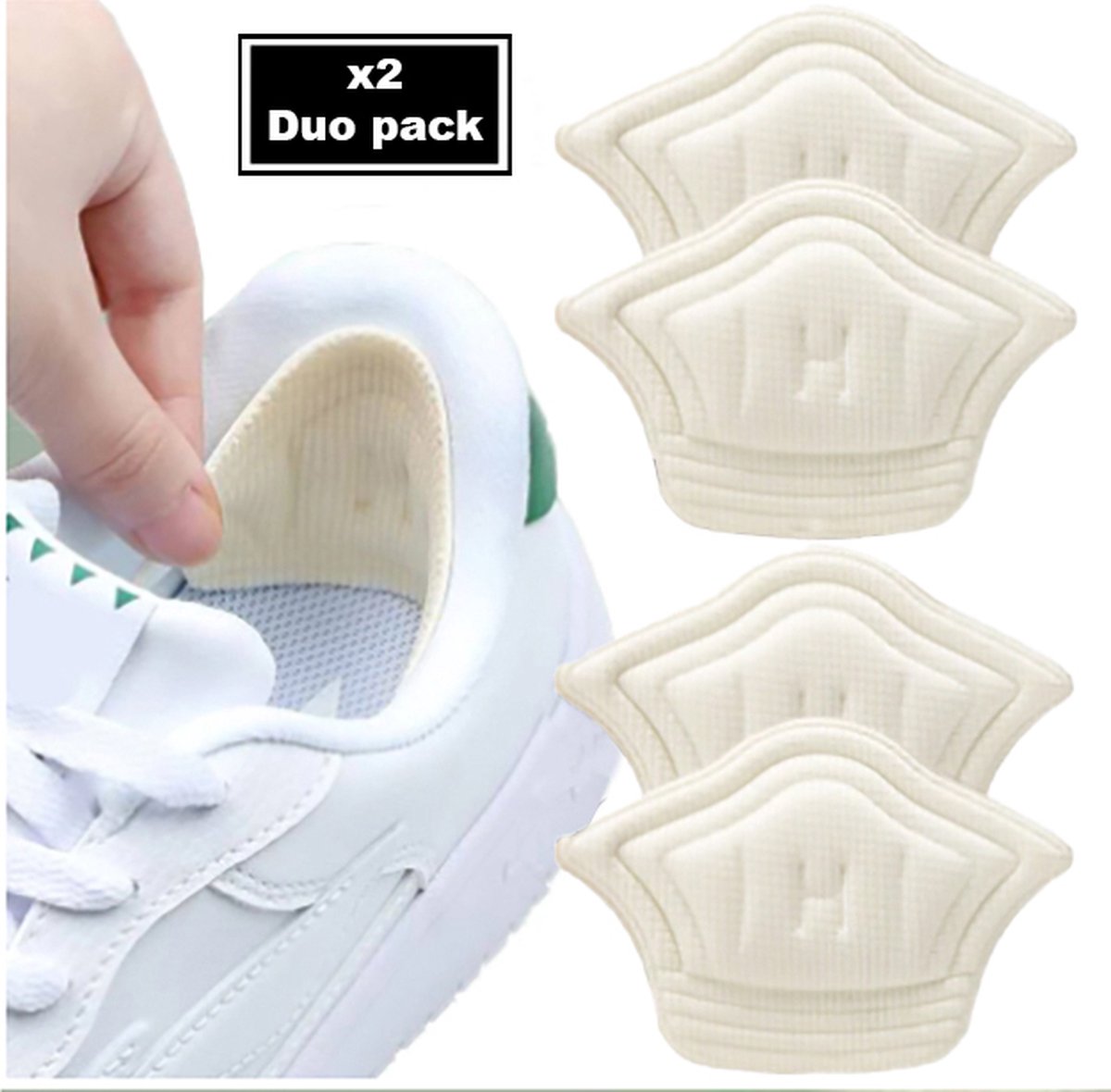 Hypify® | Premium Hielzooltjes | Type 2 | Verdikt hielzooltje | DUOPACK | Anti-slip | Schoenmaat Universeel | Kleur beige wit | Hielkussentjes | Hielzolen | Hielbeschermers