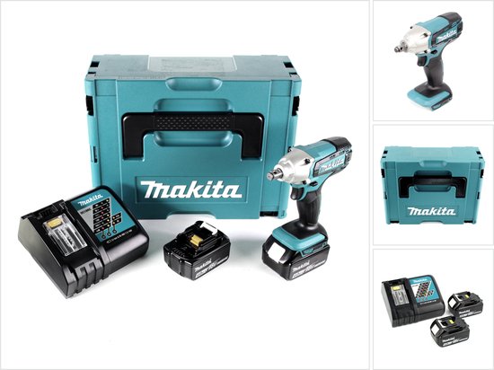 Makita DTW 190 RMJ 18V Li-Ion accu-slagmoersleutel in Makpac - met 2x BL 1840 B 4.0 Ah accu met LED-display, 1x DC 18 RC snellader