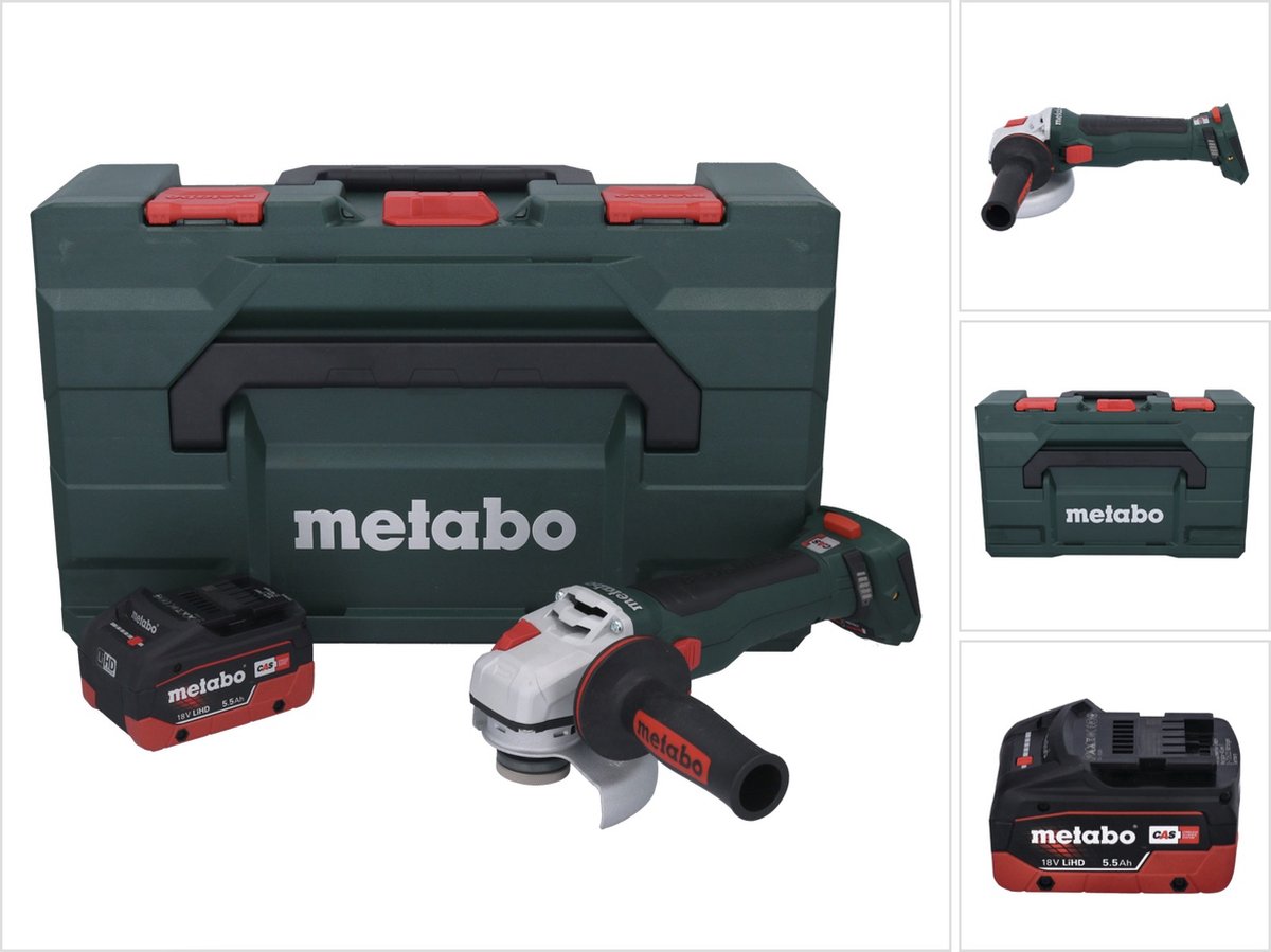 Metabo WB 18 LT BL 11-125 Quick accu haakse slijper 18 V 125 mm borstelloos + 1x accu 5,5 Ah + metaBOX - zonder oplader
