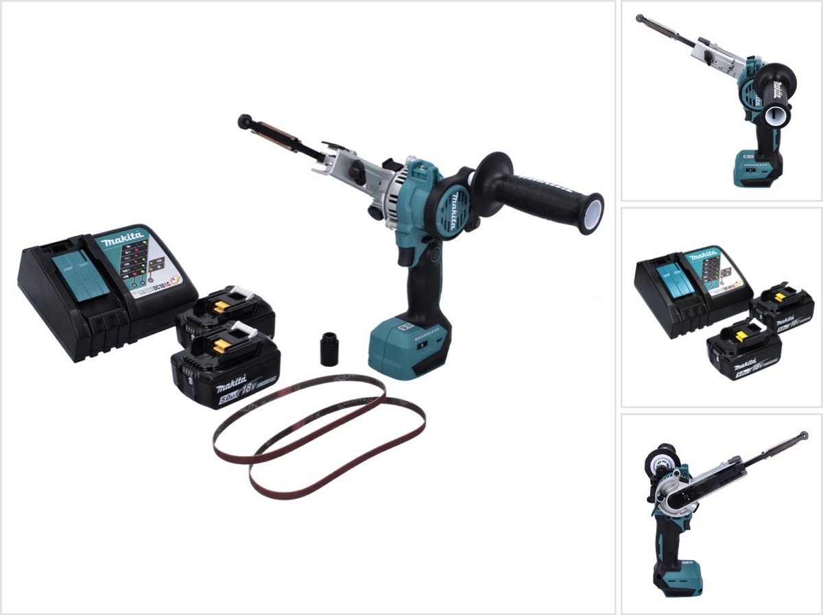 Makita DBS 180 RT accu-bandvijl 18 V 9 x 533 mm borstelloos + 2x accu 5.0 Ah + lader