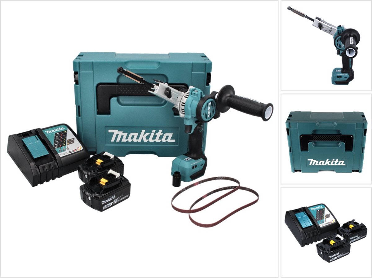 Makita DBS 180 RGJ accu-bandvijl 18 V 9 x 533 mm borstelloos + 2x accu 6.0 Ah + lader + Makpac