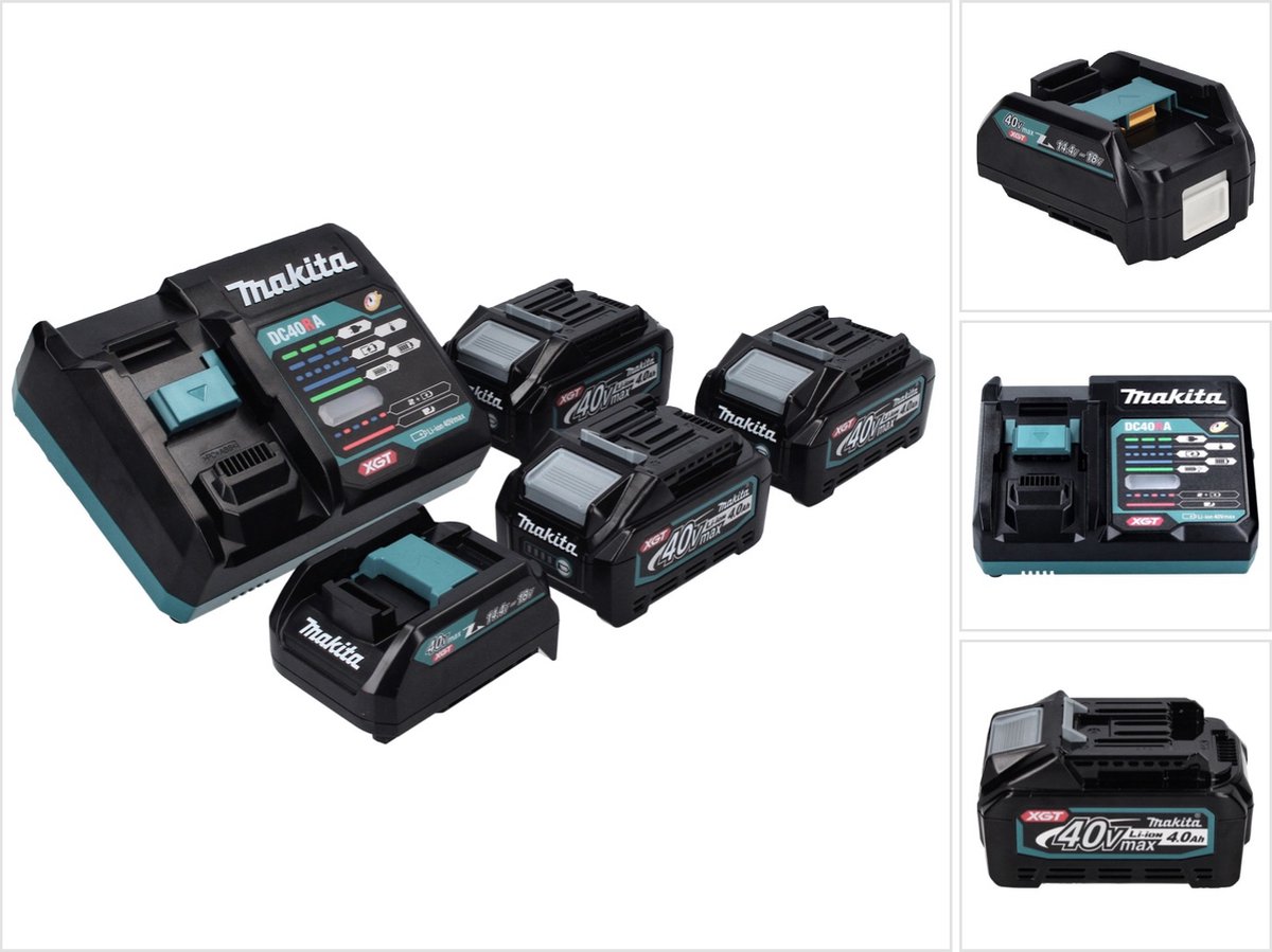 Makita Power Source Kit 40 V max. met 3x BL 4040 accu 4,0 Ah XGT + DC 40 RA snellader XGT LXT + ADP10 laadadapter