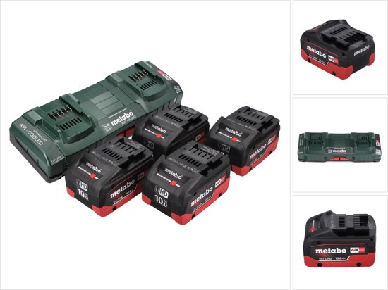 Metabo 18 V basisset 4x accu 10.0 Ah LIHD + dubbele oplader ASC 145 DUO CAS systeem