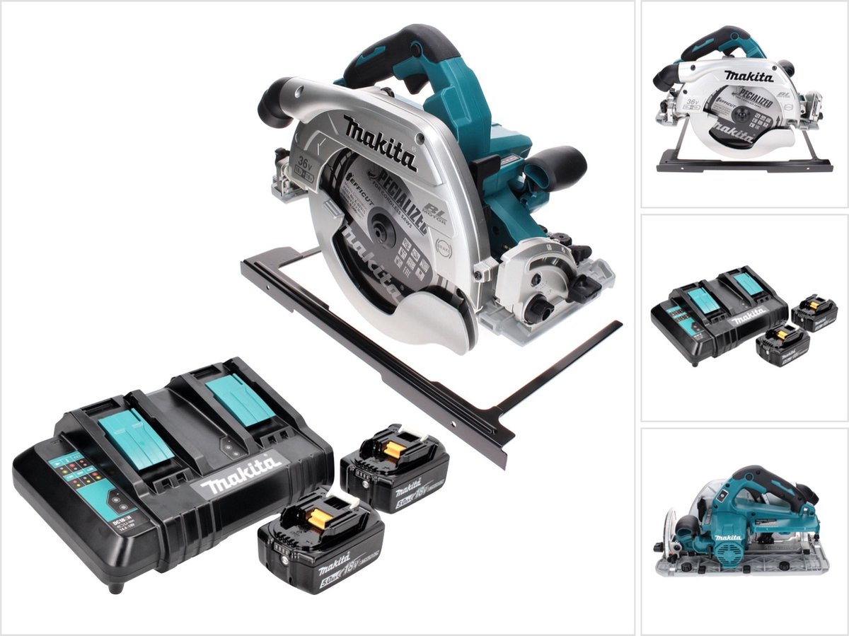 Makita DHS 900 CT accu-handcirkelzaag 36 V (2x 18 V) 235 mm borstelloos + 2x accu 5,0 Ah + dubbele lader