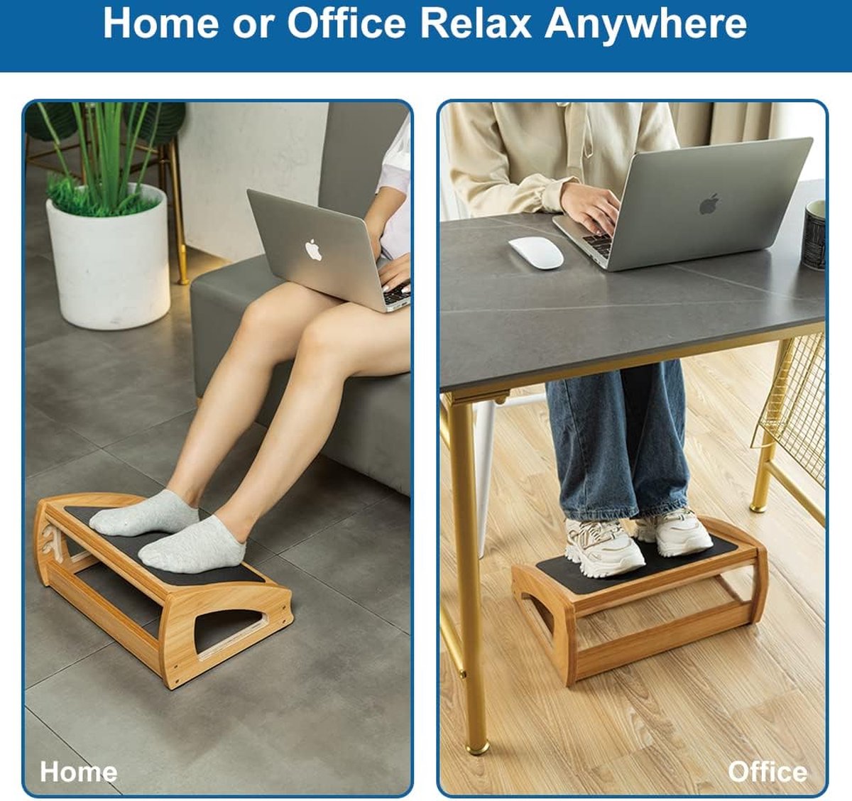 Verstelbare Houten Voetensteun Onder Bureau - Ergonomisch Met 3 Hoogtes - Verbeter Houding En Bloedcirculatie