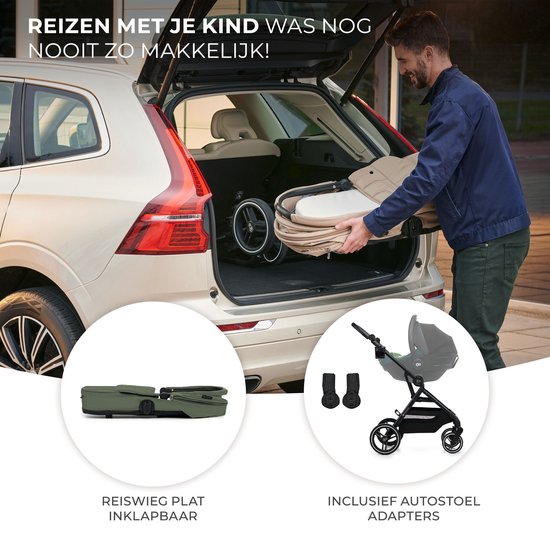 Kinderkraft YOXI - 2-in-1 Kinderwagen - Geschikt van geboorte tot 27 kg - Verstelbare rugleuning en voetensteun - Opvouwbaar en lichtgewicht - Inclusief regenscherm, voetenzak, muggennet, bekerhouder en luiertas - Duurzame, lekvrije wielen - Groente van Kinderkraft — afbeelding 5