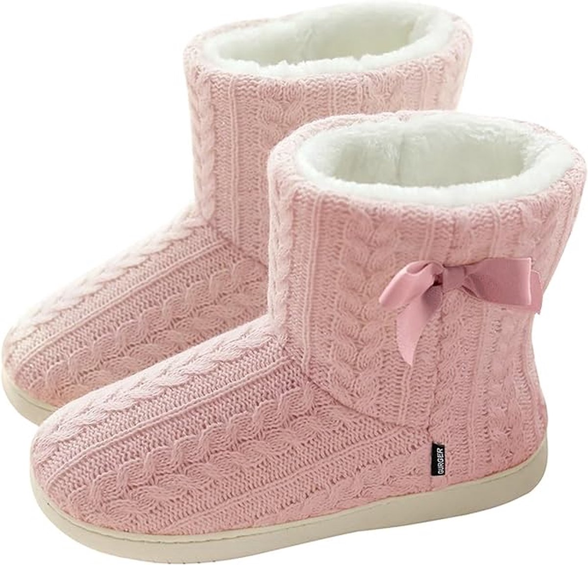 GURGER - laarzen - dames/meisje gebreide pantoffellaarzen warme bont gevoerde memory foam harde zool winter bootie slippers - roze - 35/36
