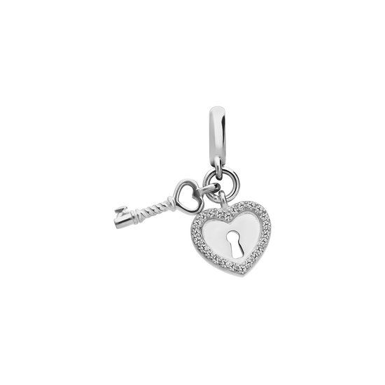 Lucardi Dames Zilveren bedel hart en sleutel - Hanger - 925 Zilver - Zilverkleurig