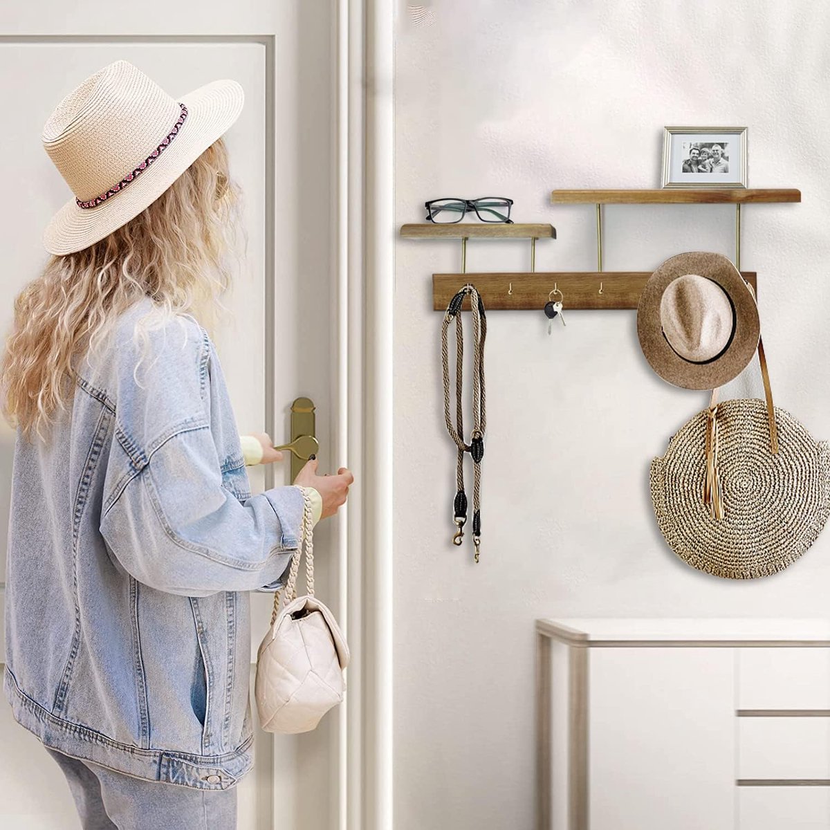 Houten Sleutelrek Voor Aan De Muur Met Plank - Wandkapstok Voor Sleutels En Post Organizer Voor Hal Houten Sleutelrek Voor Aan De Muur Met Plank - Wandkapstok Voor Sleutels En Post Organizer Voor Hal