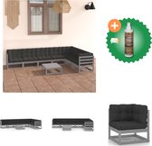 vidaXL 8 delige Loungeset met kussens massief grenenhout grijs Tuinset Inclusief Houtreiniger en verfrisser