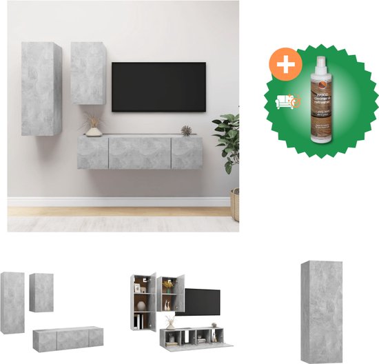 vidaXL 4-delige Tv-meubelset spaanplaat betongrijs - Kast - Inclusief Houtreiniger en verfrisser