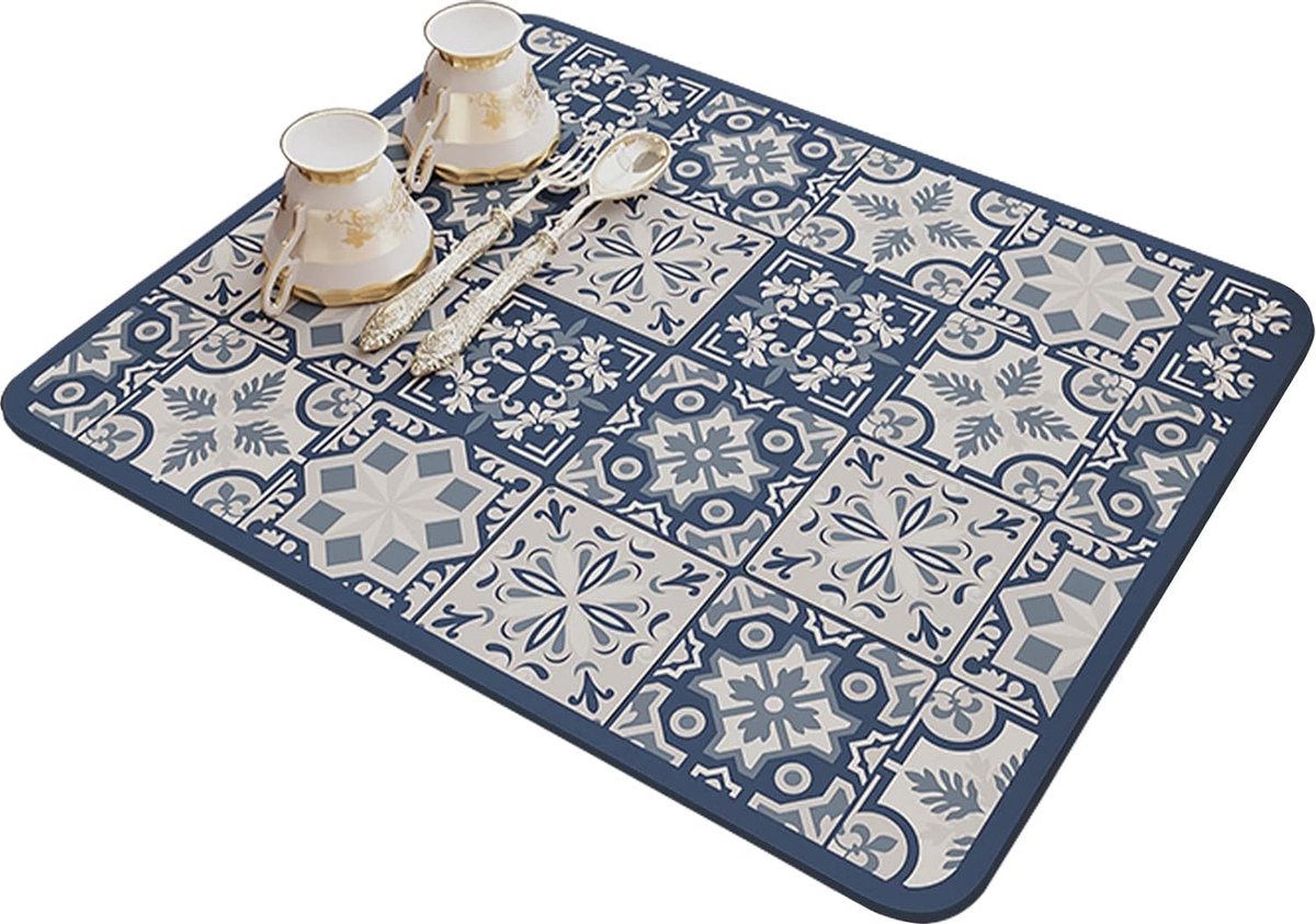 Goedkoopste Afdruipmat, droogmat voor servies, sneldrogend, super absorberende droogmat, antislip, voor keuken voor het drogen van servies (30 x 40 cm, blauw
