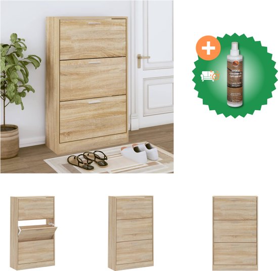 vidaXL Schoenenkast 63x24x103 cm bewerkt hout sonoma eikenkleurig - Schoenenkast - Inclusief Houtreiniger en verfrisser