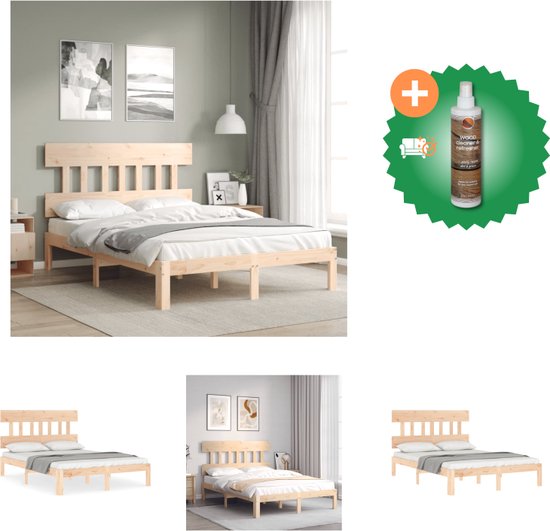 vidaXL Bedframe met hoofdbord massief hout 140x200 cm - Bed - Inclusief Houtreiniger en verfrisser