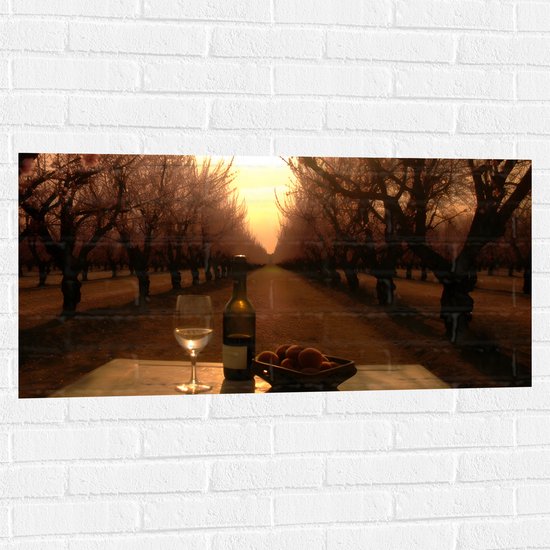 Muursticker - Wijn - Fruit - Glas - Landschap - Bomen - 100x50 cm Foto op Muursticker
