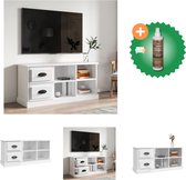 vidaXL Tv-meubel 102x35-5x47-5 cm bewerkt hout hoogglans wit - Kast - Inclusief Houtreiniger en verfrisser