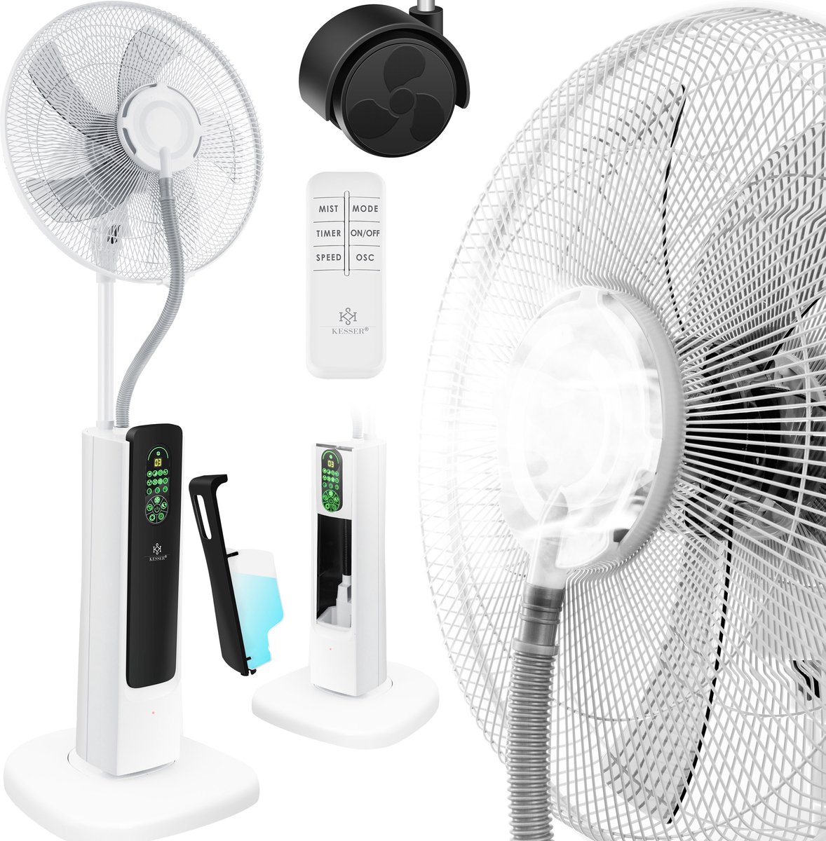 KESSER® Statiefventilator Frosty met Water Ultrasone Verneveling Koeling - Staande Ventilator inclusief Afstandsbediening en Timerfunctie - Wit / Zwart