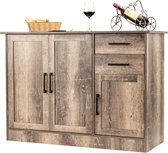 Houten dressoir, keukenkast met 2 laden, 3 deuren en 1 verstelbare plank, multifunctionele buffetkast, industrieel voor keuken, woonkamer, slaapkamer, 110 x 40 x 78 cm