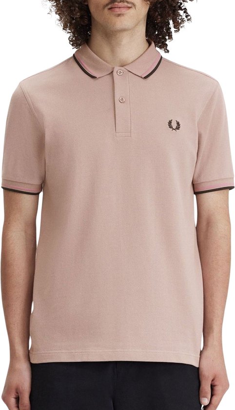 Fred Perry M3600 polo twin tipped shirt - pique - Darkpink / Dusty rose / Black - Maat: 3XL