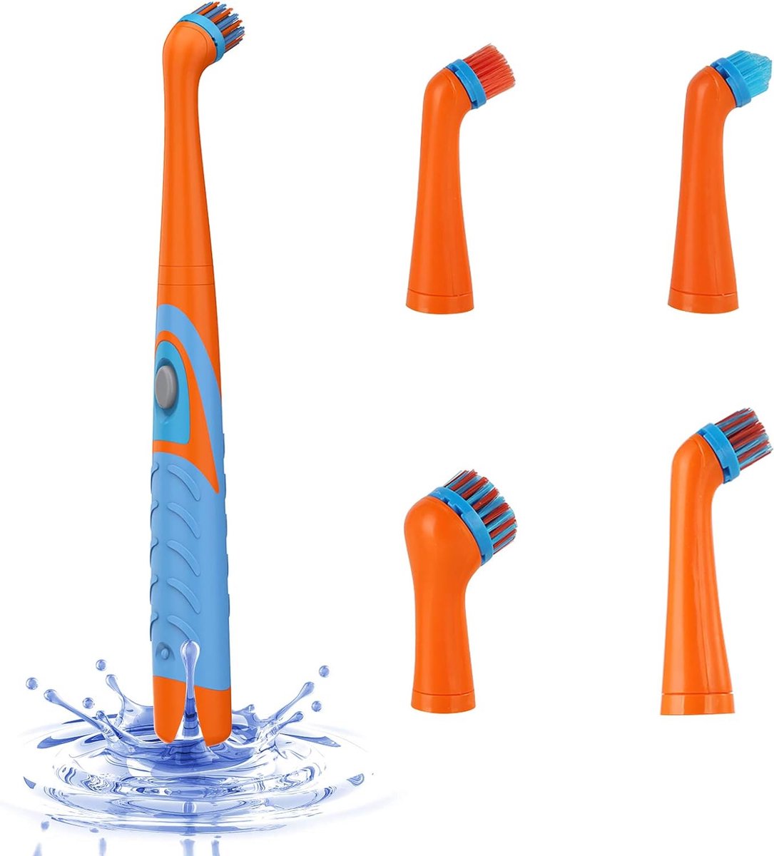 Goedkoopste Elektrische schoonmaakborstel - Elektrische schrobborstel - Reinigingsborstel - Scrubber - Werkt op AA batterijen - Diverse opzetstukken - Oranje