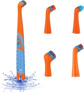 Elektrische schoonmaakborstel - Elektrische schrobborstel - Reinigingsborstel - Scrubber - Werkt op AA batterijen - Diverse opzetstukken - Oranje