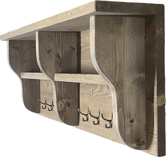 Wandkapstok met plank Eddie – Stoere kapstok van acaciahout