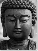 Muurdecoratie buiten Boeddha - Grijs - Spiritualiteit - Buddha beeld - Religie - 120x160 cm - Tuindoek - Buitenposter