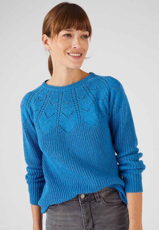 Damart - Pull in ajourtricot, katoenmix - Vrouwen - Blauw - S