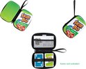 Drie Skip-Bo draagtassen, één open met kaarten, twee gesloten met groene voorkant.
