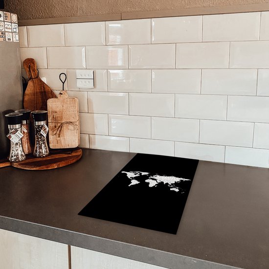 KitchenYeah® Inductie beschermer 30x52 cm - Wereldkaart - Patronen - Zwart - Kookplaataccessoires - Afdekplaat voor kookplaat - Inductiebeschermer - Inductiemat - Inductieplaat mat