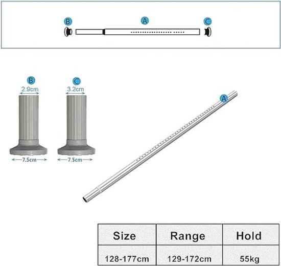 gordijnroede kledingstang, douchegordijnstang, extra lang