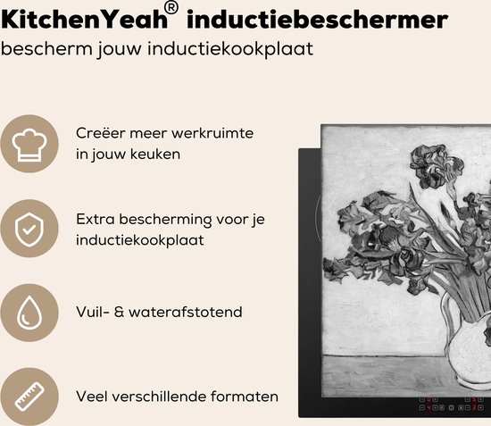 KitchenYeah® Inductie beschermer 65x52 cm - Irises - Vincent van Gogh - Zwart - Wit - Kookplaataccessoires - Afdekplaat voor kookplaat - Inductiebeschermer - Inductiemat - Inductieplaat mat