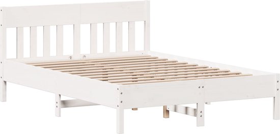 vidaXL - Bedframe - met - hoofdbord - massief - grenenhout - wit - 150x200 - cm