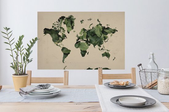 Stickers muraux - Film autocollant - Wereldkaart - Feuilles - Vert - 90x60 cm - Film adhésif - Stickers muraux Chambre d'enfant - Papier peint autocollant