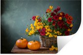 Muurstickers - Sticker Folie - Mand - Pompoen - Chrysant - 120x80 cm - Plakfolie - Muurstickers Kinderkamer - Zelfklevend Behang - Zelfklevend behangpapier - Stickerfolie